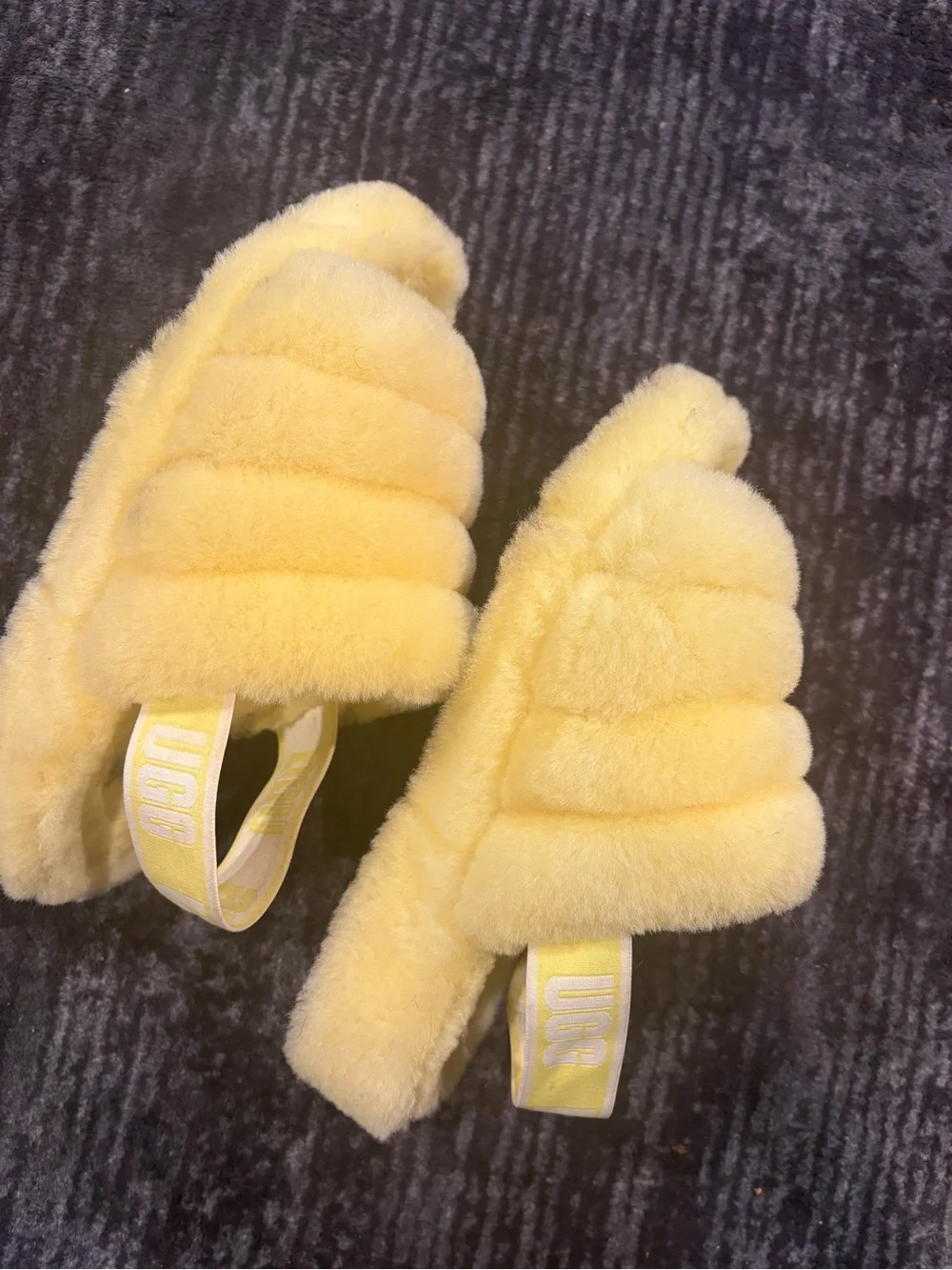 UGG Kids Yellow Faux-Fur Slide Slippers with Elastic Heel